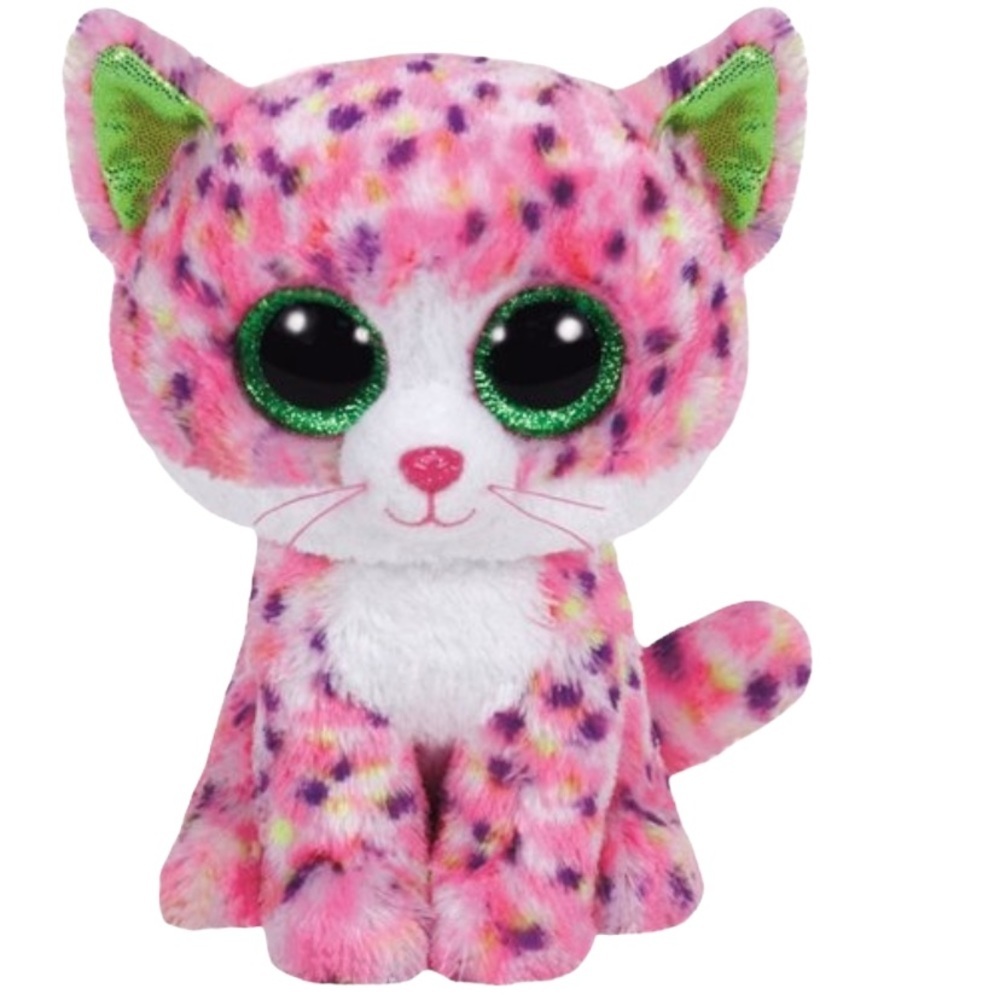 Ty Beanie Boos Sophie the Cat Plush Pink Multi-Color Spotted Gold Eyes NWT